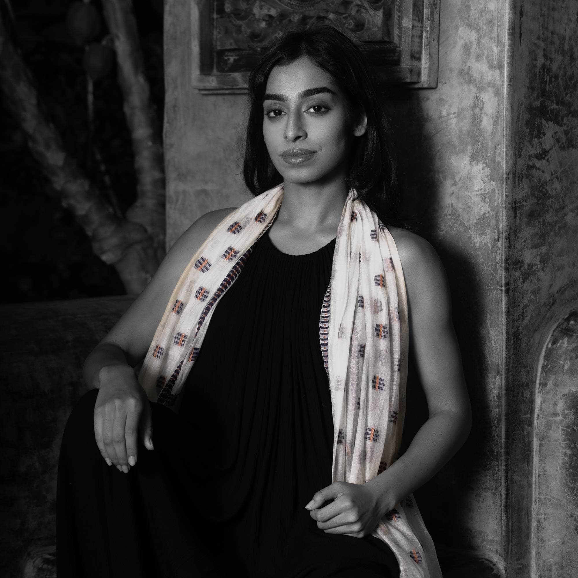 Tripund Woven Ivory Cotton Silk Stole