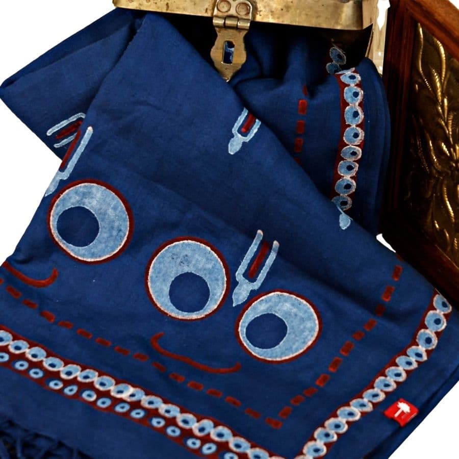 Jagannath Blue Block Printed Handloom Khadi Stole