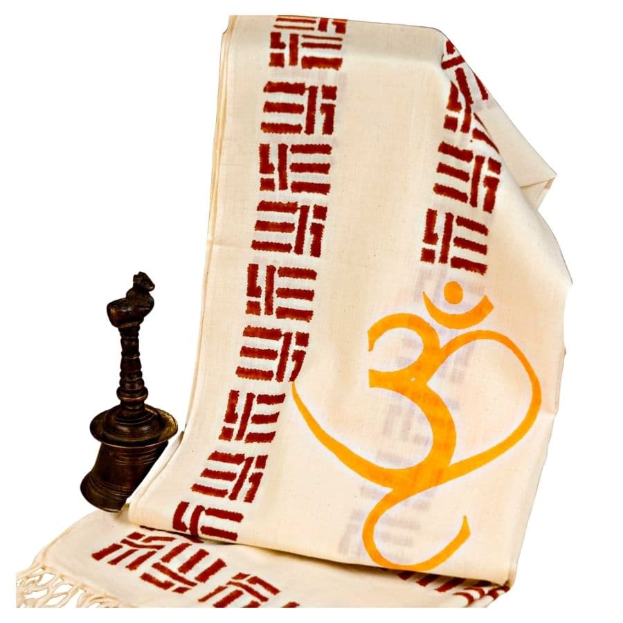 Om Cream Block Printed Handloom Khadi Stole